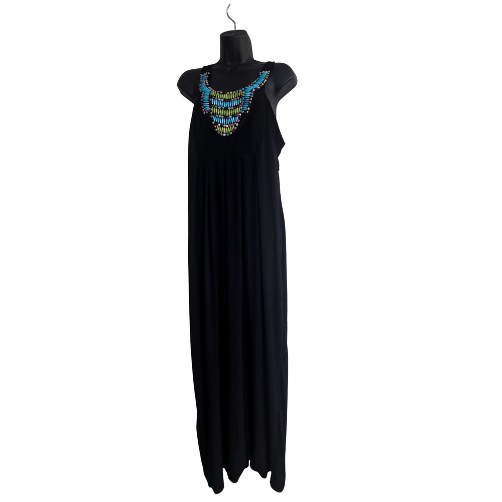 Cato Woman Black Beaded Neckline Maxi Dress Sleeveless Plus Size 14/16W Boho